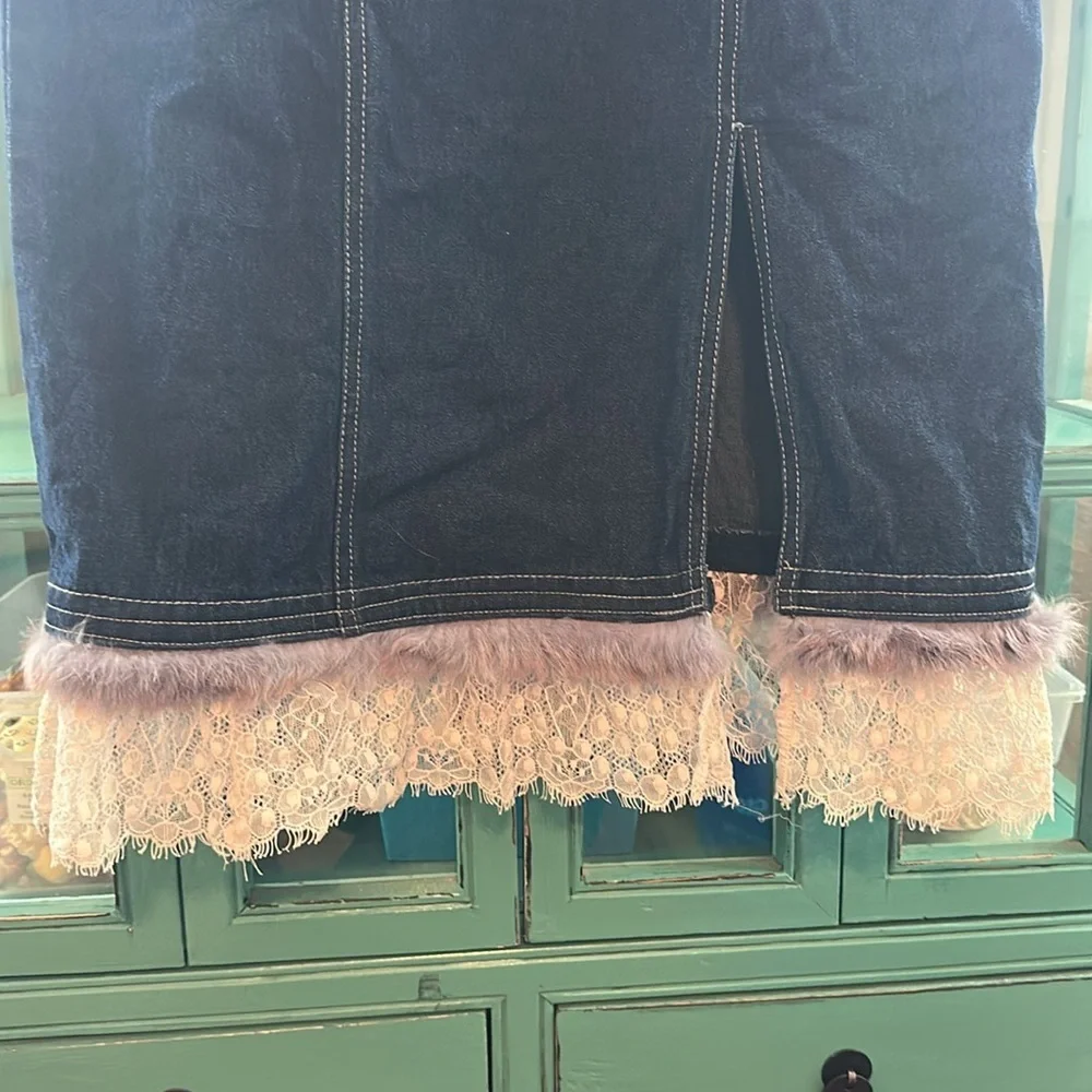 Vintage Double D Ranch Denim Maxi Skirt – Rare Embellished Western Boho Couture - Picture 4 of 6